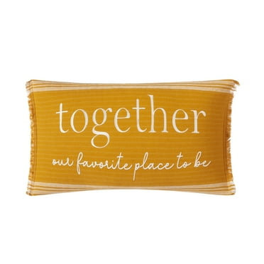 Mainstays Together Cotton Embroidered Oblong Decorative Pillow For Adult, Yellow, 12 x 22