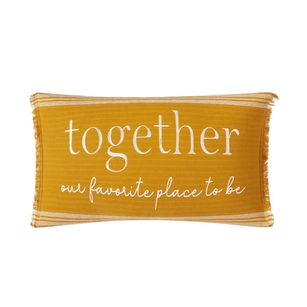 Mainstays Together Cotton Embroidered Oblong Decorative Pillow For Adult, Yellow, 12 x 22
