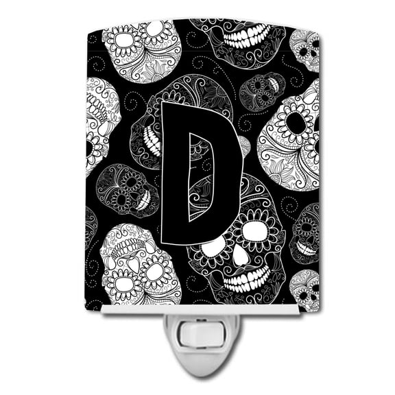 Letter D Day of the Dead Skulls Black Ceramic Night Light