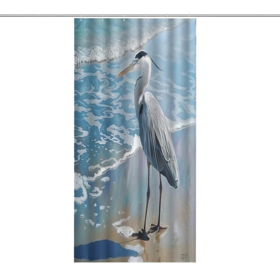 RKSupls Waterproof Shower Curtain, Great Blue Heron Shoreline Waves Polyester Shower Curtain with Hooks for Chic Elegant Home Bathtub Bathroom Decor Washable