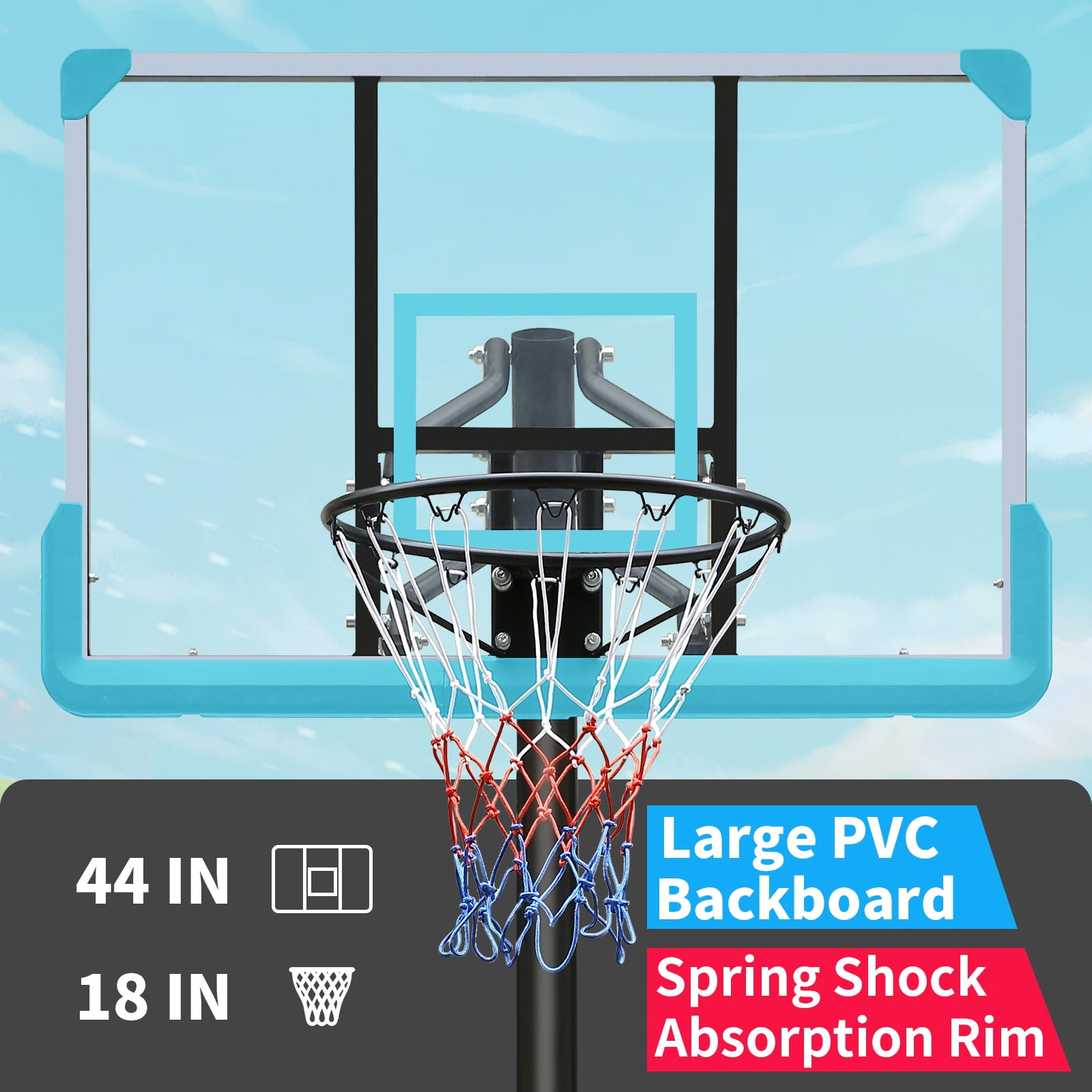 Portable Basketball Hoop Outdoor for Kids and Adults, 7.5-10ft Adjustable Basketball Hoop Goals Systems with Shatterproof Backboard, Larger Base, Segmart 44 inch Basketball Hoop for Backyard Court