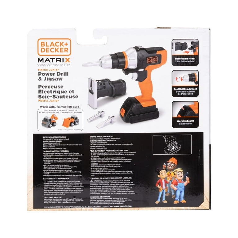  Black+Decker Matrix Jr Power Drill & Jigsaw Kids Tool Play Toy  – Forward & Reverse Drilling Action : Toys & Games