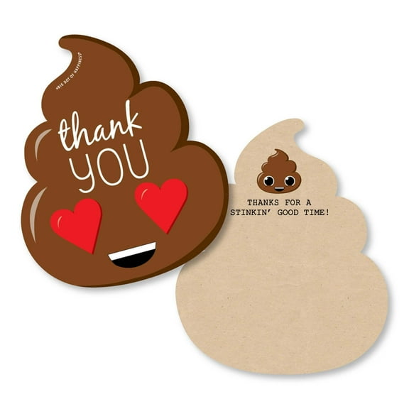 Big Dot of Happiness Party 'Til You're Pooped - Shaped Thank You Cards - Poop Emoji Party Thank You Note Cards with Envelopes - Set of 12