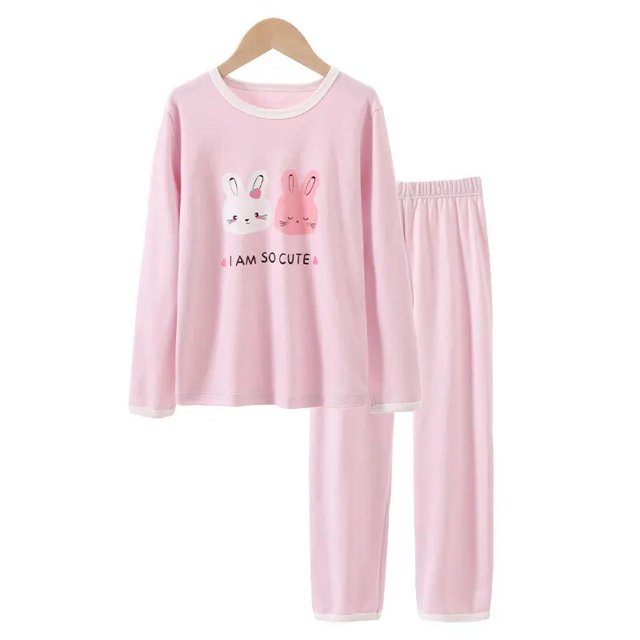 Conjunto de pijamas de 2 uds para niños y niñas, ropa interior de algodón con estampado de dibujos animados, Jersey y pantalones, para Navidad y otoño, nuevo 100%
