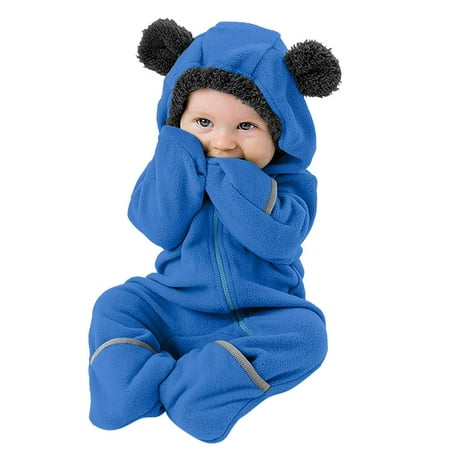 

Baby Girls Boys Solid Cartoon Fleece Ears Hoodie Romper Clothes Jumpsuit For 18-24 Months