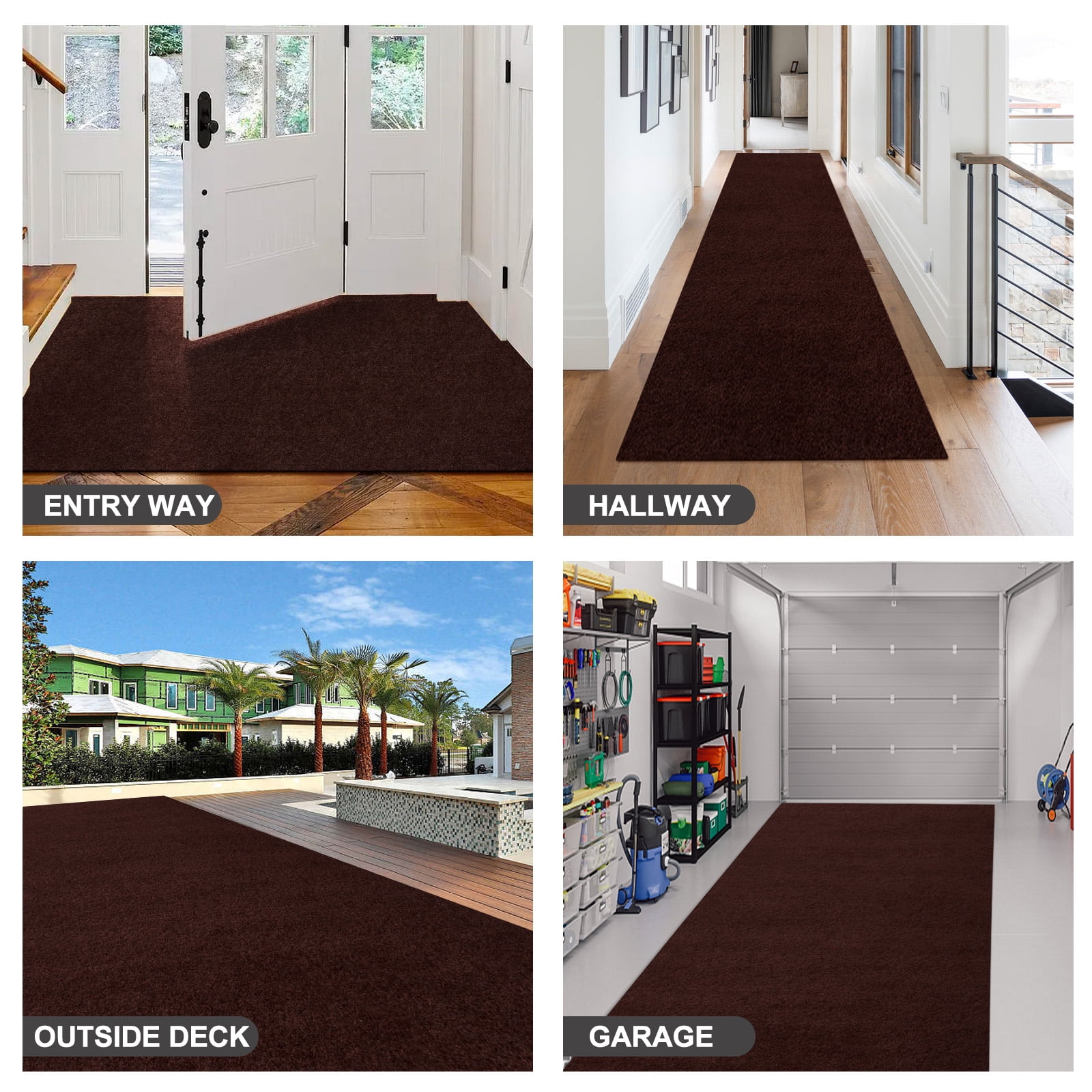 ANTPOP 3'x4' Runner Rugs Outdoor Indoor Utility Non-Slip Carpet Runners with Rubber Backing Custom Size Area Rug Entrance Mat for Kitchen Hallway Entryway Patio Garage Laundry Dark Brown