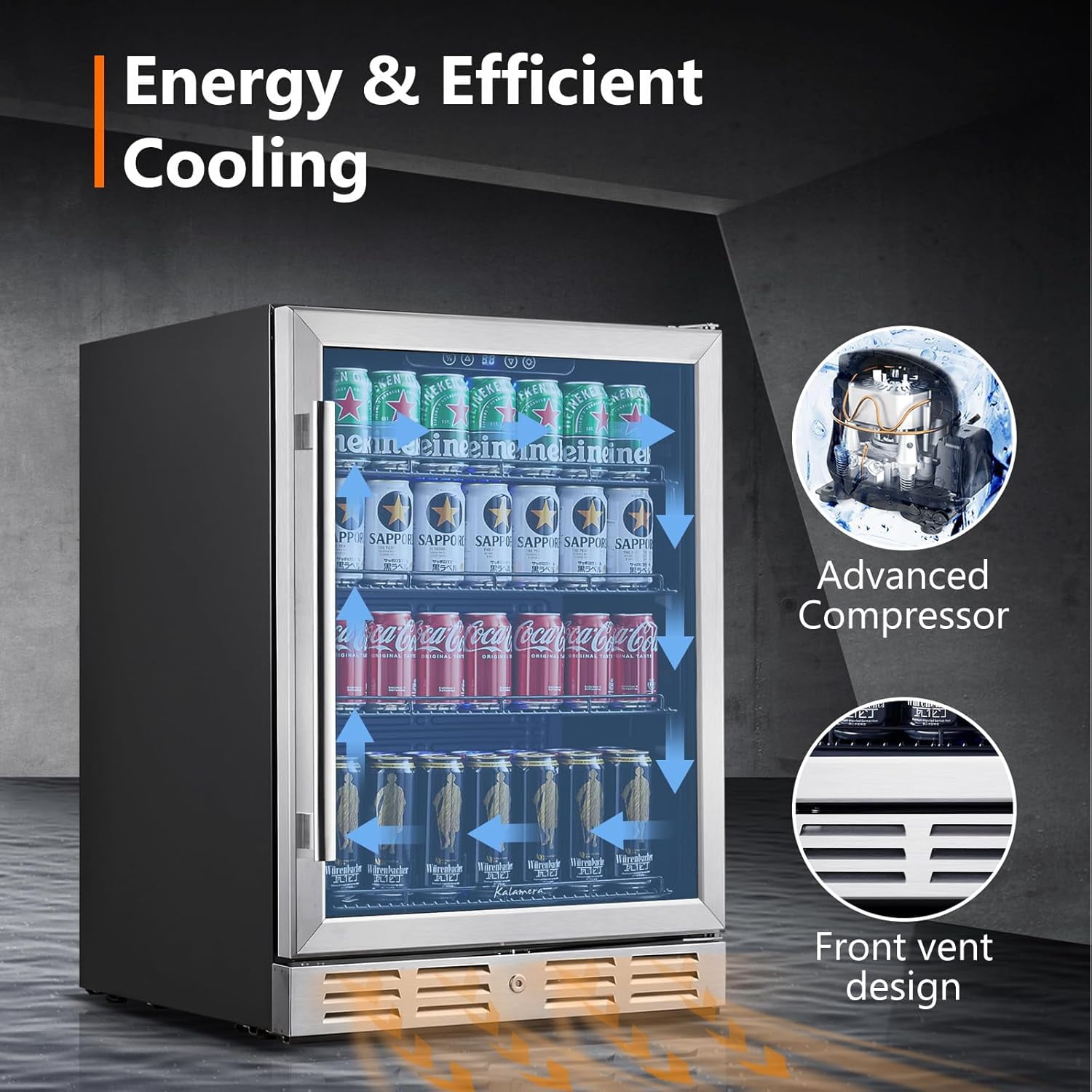 24 Inch Under Counter Beverage Fridge -Max 164Cans Capacity Drink cooler,Perfectly for Built in Space and Adjustable shelves