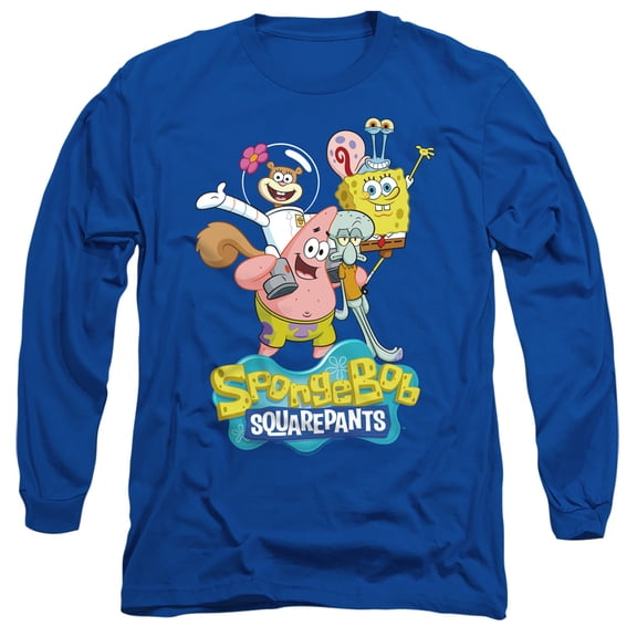 Spongebob Group Shot Unisex Adult Long-Sleeve T Shirt (X-Large) Royal Blue