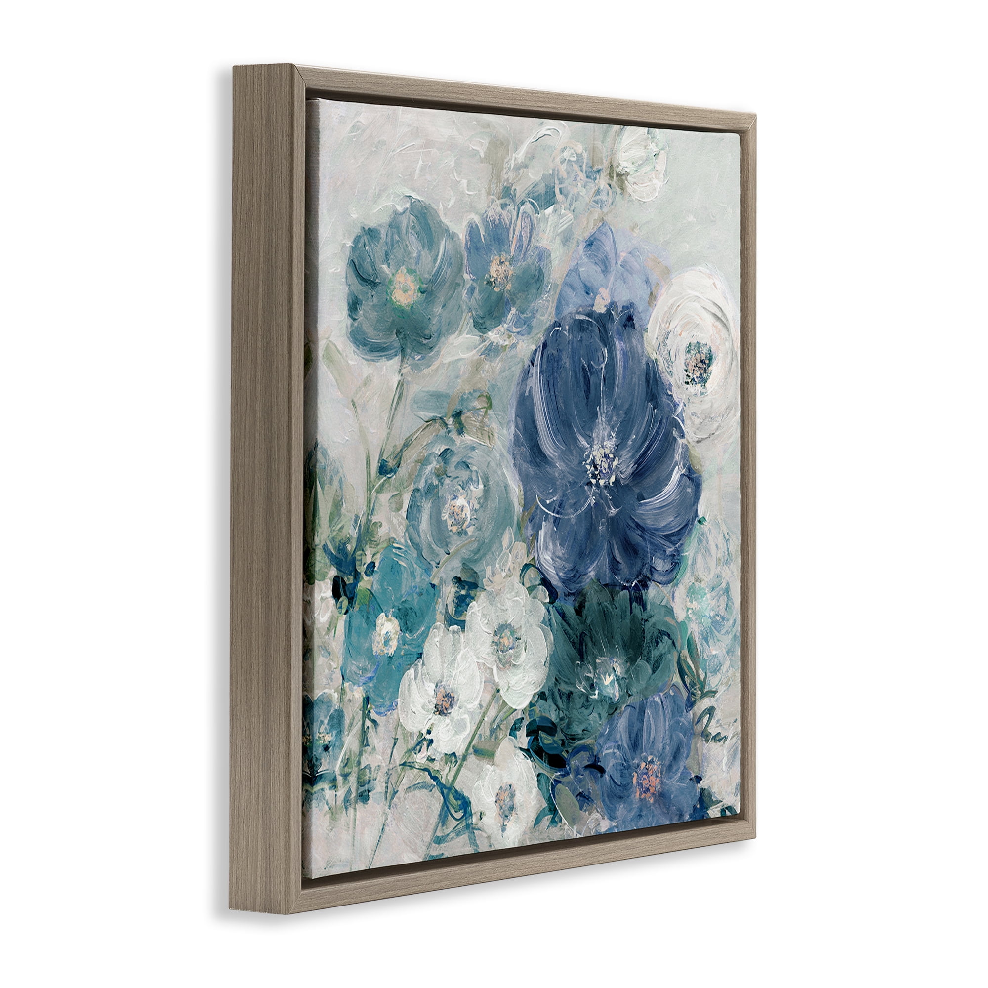 Stupell Industries Painterly Brushed Flowers Plants & Flowers Painting Brown Floater Framed Canvas Art Print Wall Art, 25 x 25