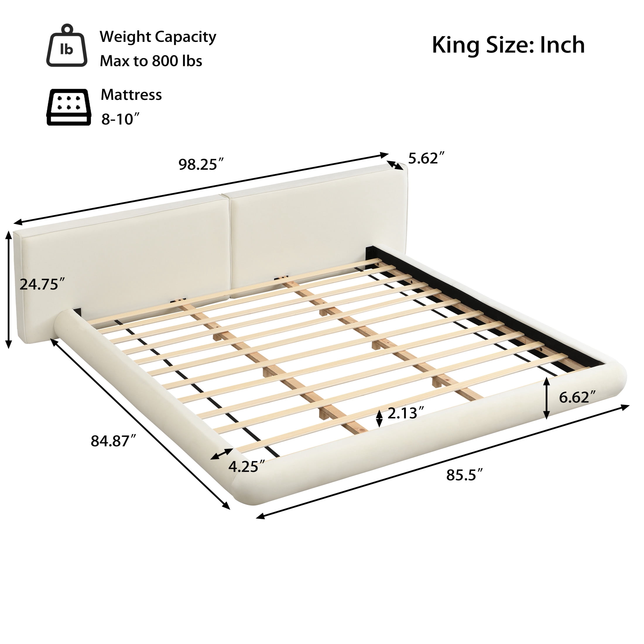 Christopher Knight Home Modern Floor-Hugging Upholstered Platform Bed, King Size, Cream