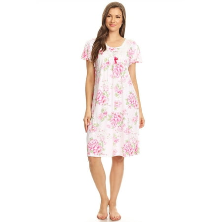 Blue Nightdress - 812 Womens Nightgown Sleepwear Cotton Pajamas - Woman Sleeveless Sleep Dress Nightshirt Pink XL