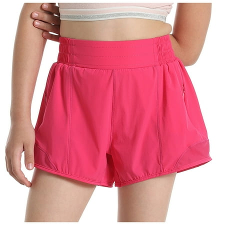 KPOPLK Girls Athletic Shorts Running Soccer Shorts with Pockets for Kids Active Sports Volleyball Size 8-9 Years Hot Pink
