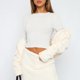 thumbnail image 4 of Top De Manga Larga Señoras Bodycon Top Ombligo expuesto Cuello redondo Slim Fit Estilo sexy Traje de calle Kuymtek M Blanco para Mujer, 4 of 6