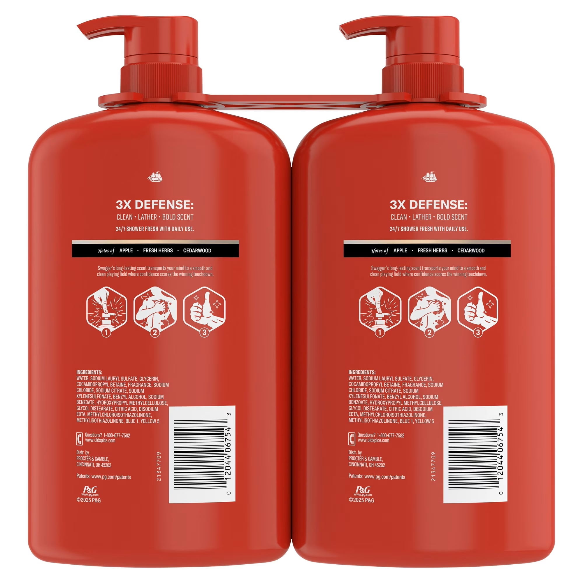 Old Spice Swagger Red Collection Men's Body Wash With Cedarwood, 34.3 Oz, Pack of 2