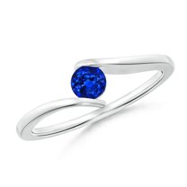 ANGARA Natural Bar-Set Solitaire Round Sapphire Bypass Ring in 925 Sterling Silver for Women (Size-4mm) | September Birthstone, Anniversary, Jewelry Gift for Women | Natural Blue Sapphire Ring
