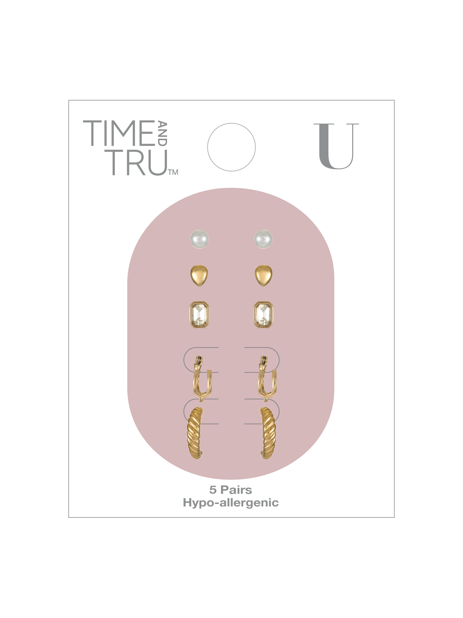 Time and Tru Goldtone Multi Earring Set, 5 Pairs, Initial U