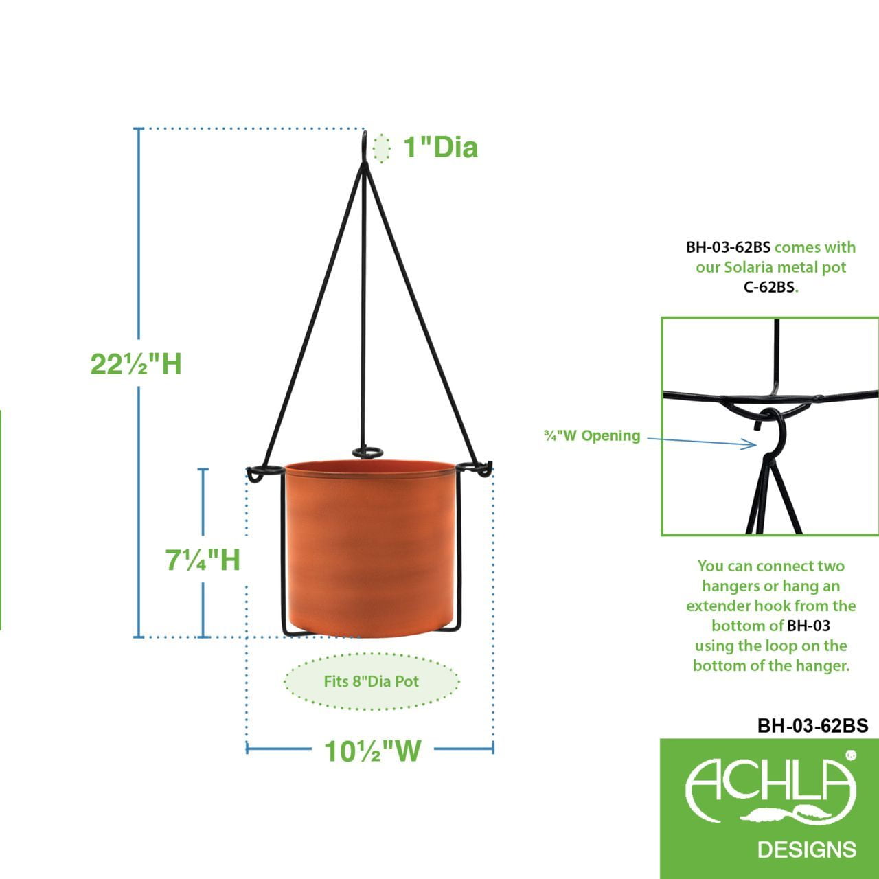 Achla Vera Hanging Planter With Burnt Sienna Pot
