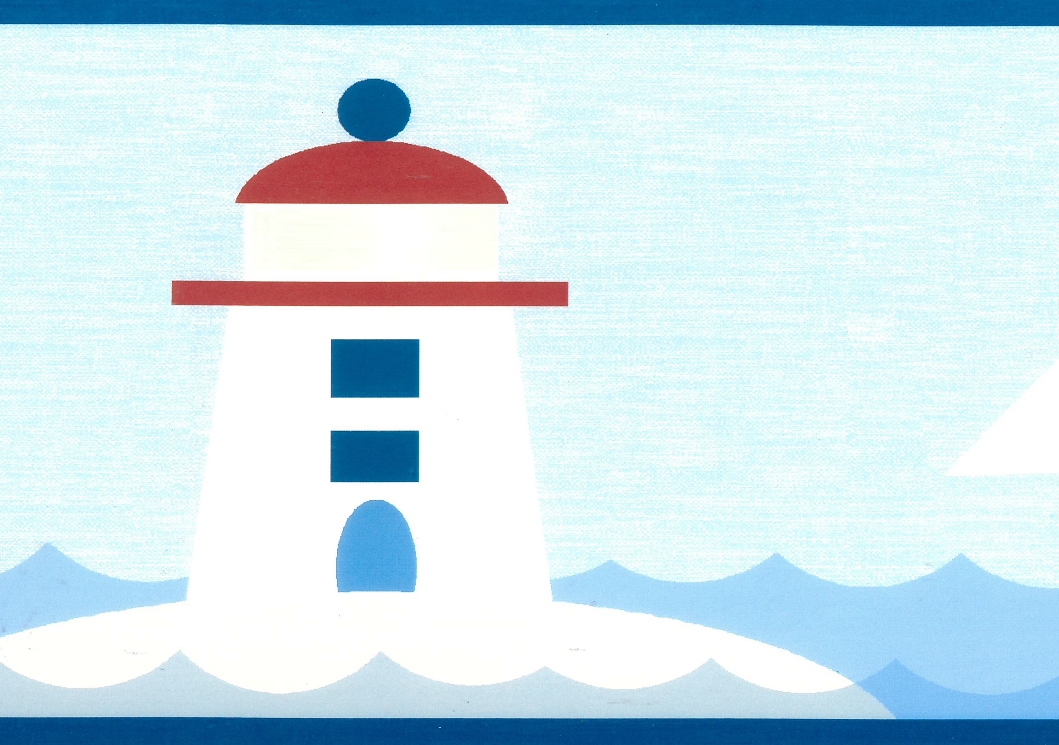 Dundee Deco Prepasted Wallpaper Border - Nautical Blue, White, Red Sailboats, Lighthouse, 15 ft x 6 in