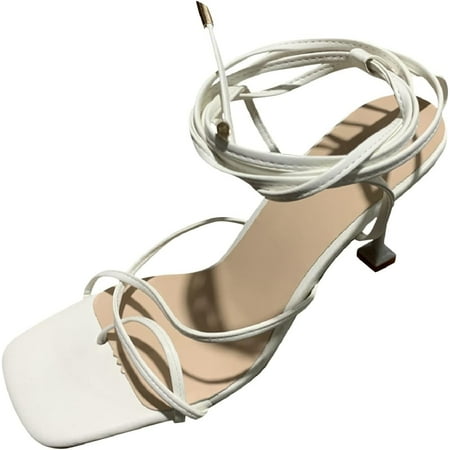 

Women Stiletto High Heels Thong Sandal Strappy Open Square Toe Lace Up Gladiator Crisscross Heeled Sandals Flip Flops Shoes