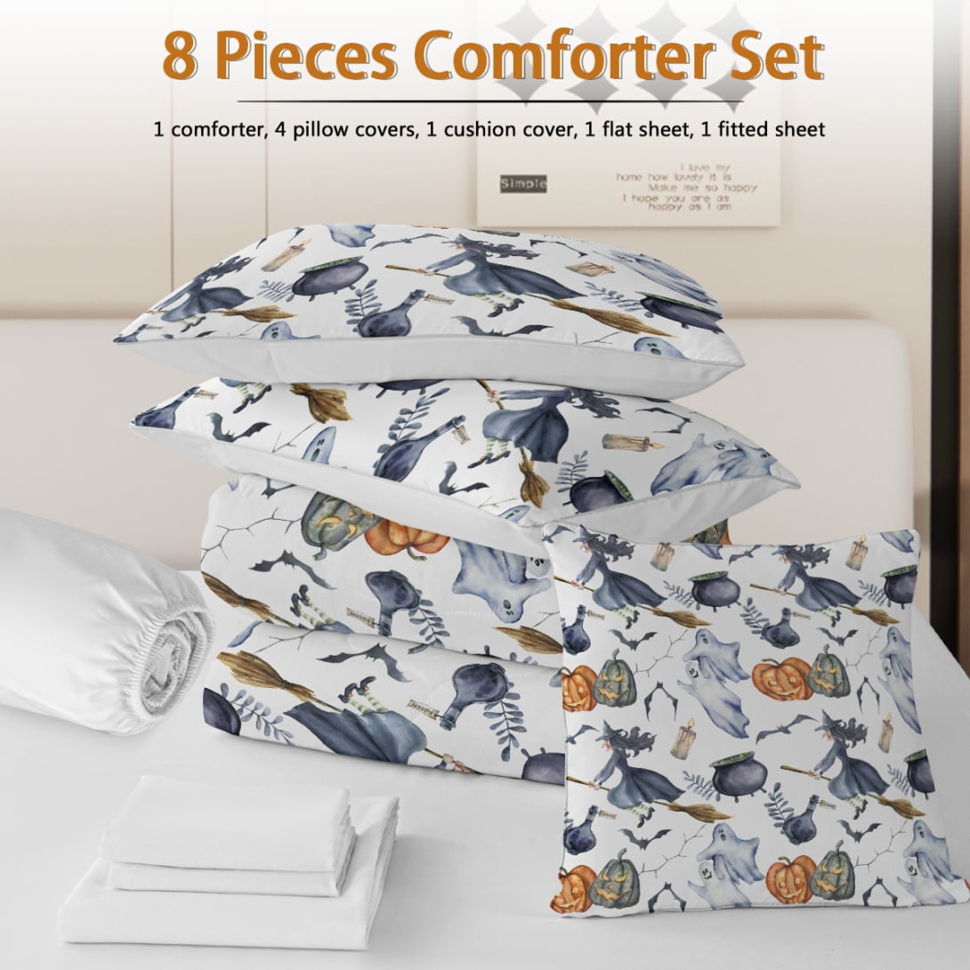 3 Pcs Halloween Duvet Cover Set, King Size Witch Pattern  Bedding Sets, Bedding Full Set, Pattern Bedding for Girls, Boys, Kids, Teen, Teenage