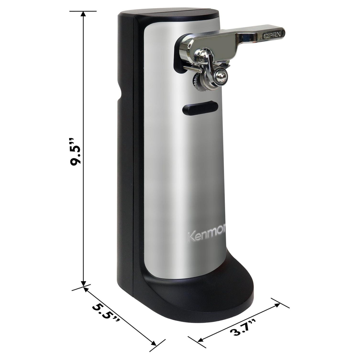 Kenmore 3-In-1 Electric Can Opener, Knife Sharpener & Bottle Opener, One Touch with auto shut-off Hands Free.