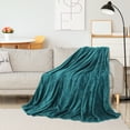 thumbnail image 3 of Unique Bargains Soft Flannel Fleece Sofa Throw Blanket, 70" x 78", Dark Green, 3 of 8