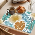 thumbnail image 3 of Orange Teal Palm Leaves Placemats Set of 12 Tropical Botanical Summer Place Mats Indoor Wipeable Table Mats Washable Cloth Dining Table Placemats for Kitchen Holiday Party Home Decor 13x19 Inch, 3 of 9