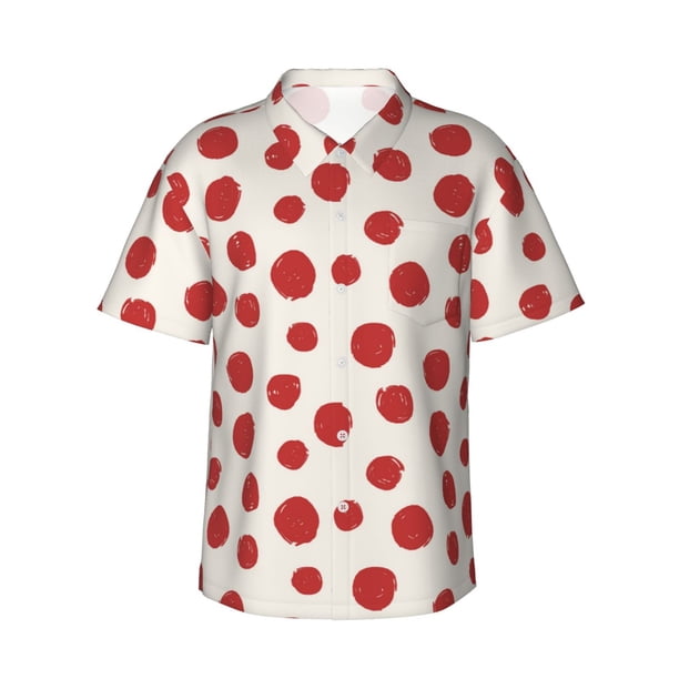 Balery Abstract Red Polka Dot Camisas hawaianas de manga corta para hombre, camisas playeras de corte holgado, camisas de vacaciones con botones,3X-Large