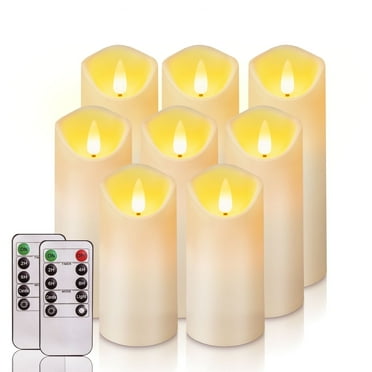 Homemory 8Pcs Flameless Pillar Candles with Remote,LED Candles, Battery Operated Candles with Remote Timers, Made of Frosted Plastic, Won't Melt, Ivory