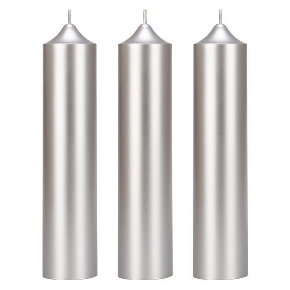 Mega Candles 3 pcs Unscented Silver Dome Top Round Pillar Candle, Hand Poured Premium Wax Candles 2 Inch x 9 Inch, Home Décor, Wedding Receptions, Baby Showers, Birthdays, Celebrations, Party & More