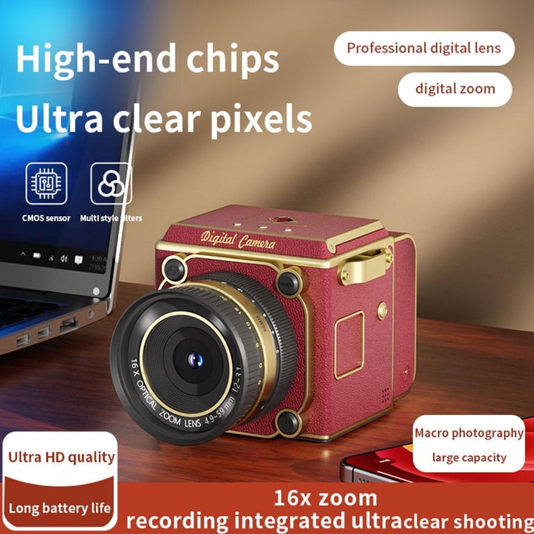 4K Retro Digital Camera, Portable Mini Vlogging Camera with CCD