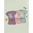 thumbnail image 3 of Kids Baby Toddler Girls Shorts Clothing Set, 6 12 18 24 Months 2T 3T 4T Short Sleeve Crew Neck Letters Print T-shirt with Shorts Summer Outfit, 3 of 9