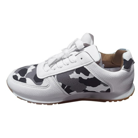 

Ladies Fashion Cow Pattern Casual Single Shoe Women Comfortable Round Toe Thick Sole Color Low Top Sneakers