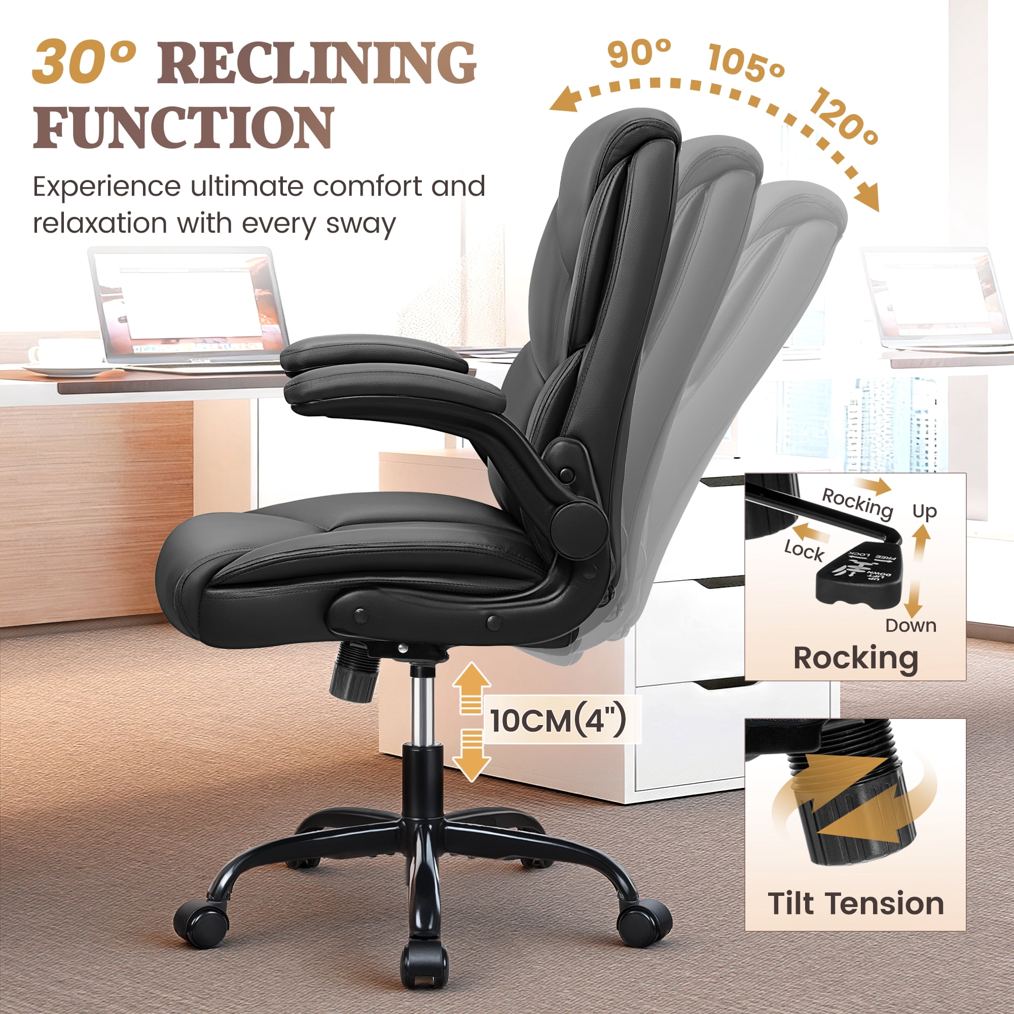 COOLHUT Leather Office Chair, Big and Tall Office Chair 400LBS Wide Seat Ergonomic Computer Desk Chair High Back Executive Leather Chair Adjustable Task Chair Lumbar Back with 8-Year Warranty, Black