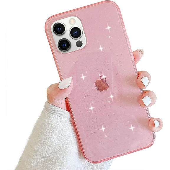 iPhone 12 Pro Max Case Bling Clear Glitter Sparkle Case for Women Cute Slim Soft Silicone Gel Phone Case Compatible for Apple iPhone 12 Pro Max 6.7" (Rose Pink)