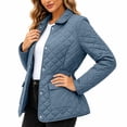 thumbnail image 6 of HCBY Women's Quilted Jacket Snap Button Front Lapel Collar Long Sleeve Lightweight Padded Coat with Pockets, Diamond Quilted Casual Outerwear for Fall Winter Work Everyday, 6 of 7