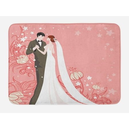 - Wedding Bath Mat, Bride and Groom Getting Married Dancing on Pink Floral Background Abstract Art, Non-Slip Plush Mat Bathroom Kitchen Laundry Room Decor, 29.5 X 17.5 Inches, Pink Back White, Ambesonne