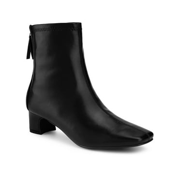 BLISSFUL STEP Women's Square Toe Block Heels Ankle Boots