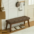 thumbnail image 3 of Bedroom Bench, Upholstered End of Bed Bench, Padded Vintage Dining Bench, Entryway Bench with Solid Wood Legs, Kitchen, Living Room, Hallway, Brown, 3 of 8