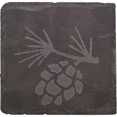 Thirstystone Slate Drink Coasters, Etched Pine Cone