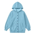 thumbnail image 7 of LUGOGNE Kids Girls Button Down Hooded Sweatshirt Jacket Casual Long Sleeve Hoodie Coat with Pockets Light Blue,5-6 Years, 7 of 7