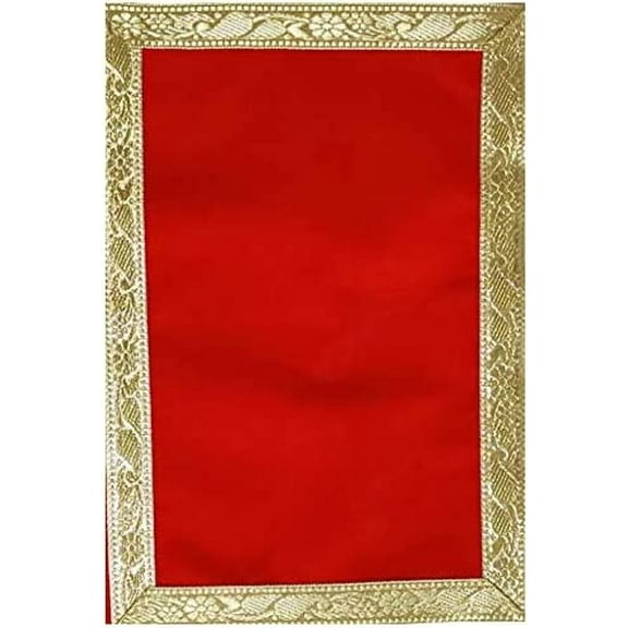 Red Velvet Cloth with Golden Shinny Border, Aasan Pooja Puja Cloth Poojan Table Cloth Holy Cloth (Approx. 8 x 12 inch) Pack of 9