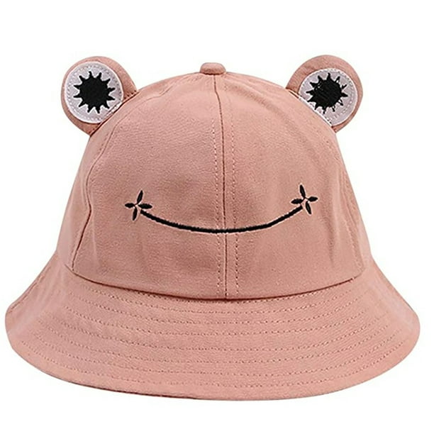 Cute Frog Bucket Hat - Funny Beach Sun Hat for Women and Teen Girls - Pink  
