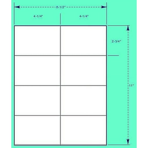 4 1/4" x 2 3/4" Labels - 8 Labels Per Sheet - 100 Sheets - 100 Sheets Per Pack.