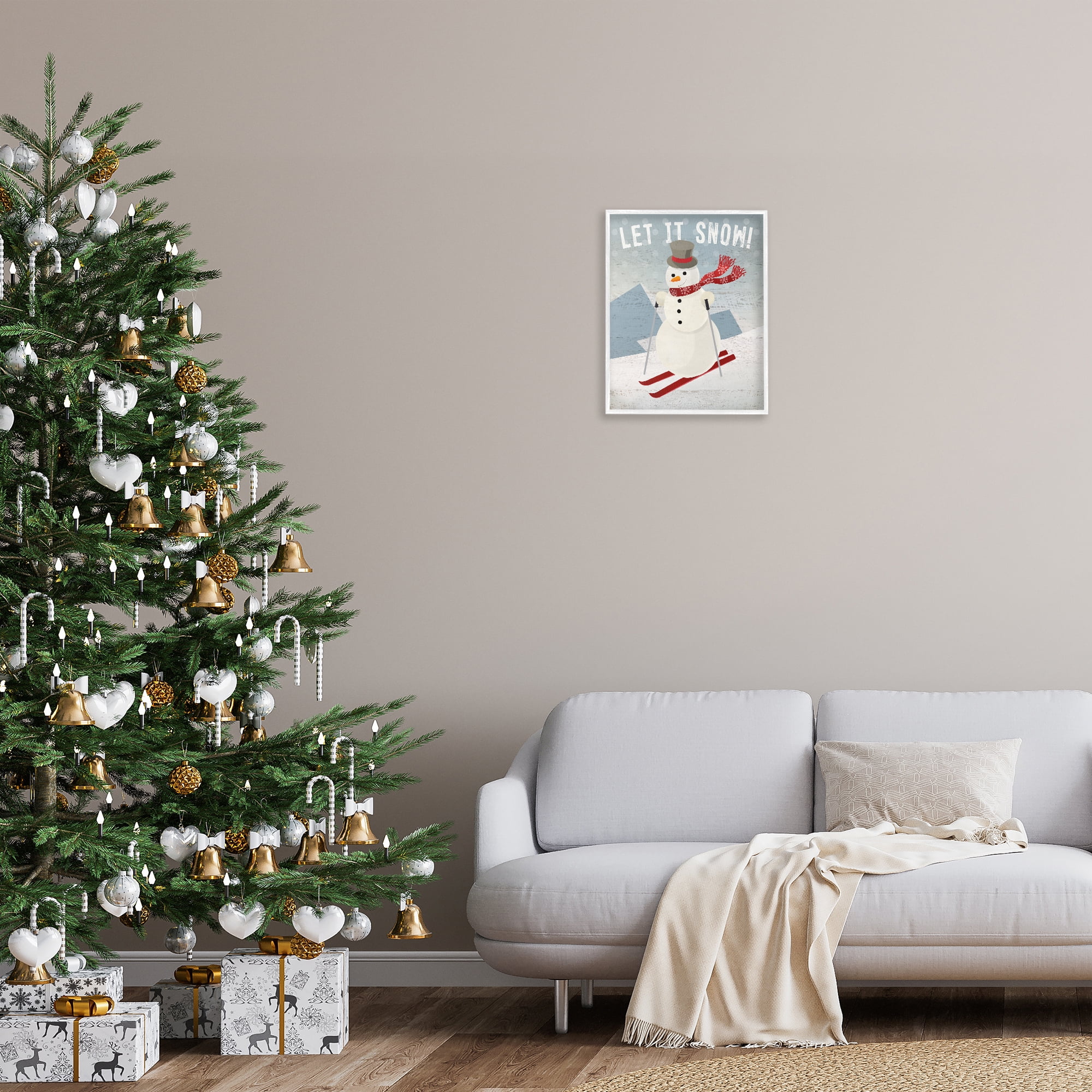 Stupell Industries Skiing Snowman on Slopes Holiday Painting White Framed Art Prints Wall Art, 16 x 20