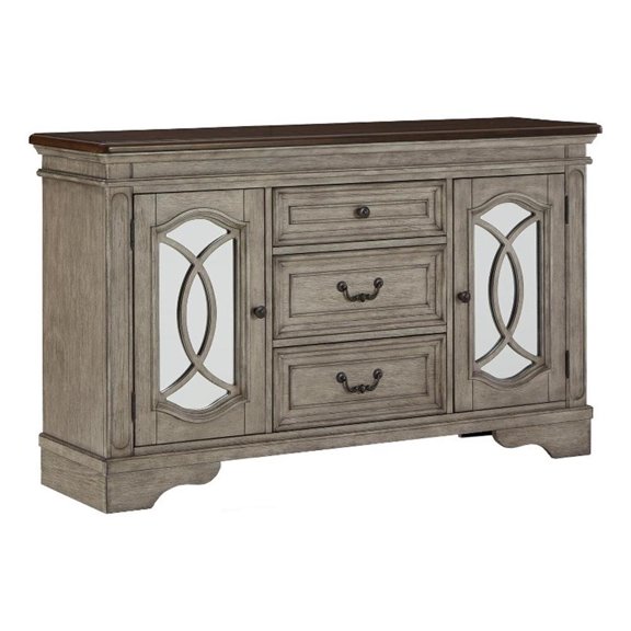 Bowery Hill Modern Wood Dining Server in Gray and Dark Brown