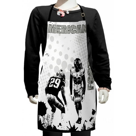 

Sports Kids Apron Grungy American Football Image International Team World Cup Kick Play Speed Victory Boys Girls Apron Bib with Adjustable Ties for Cooking Baking Painting Black White by Ambesonne