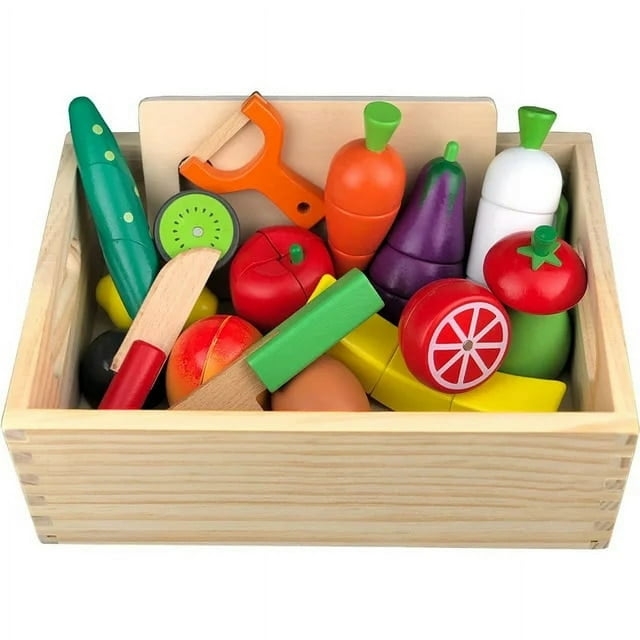 Children Wooden Kitchen Simulation Play House Toy Puzzle Magnetic Vegetables Fruit Cecilia Colorful Mini Toy Model Birthday Gift