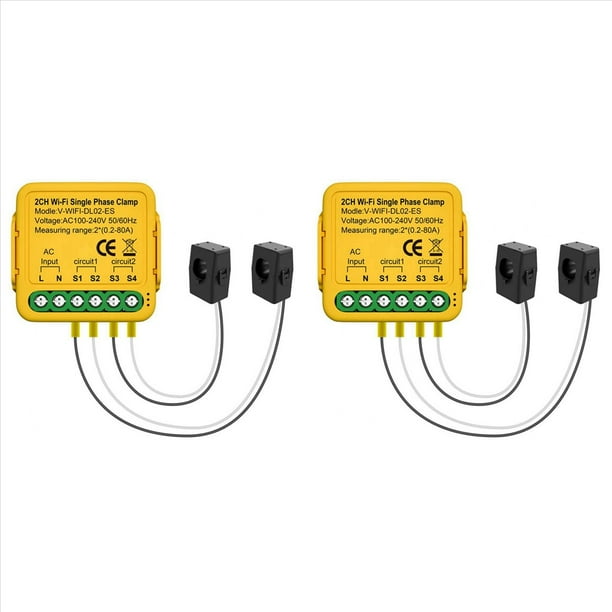 2X Tuya Medidor de EnergíA WiFi Bilateral 80A con Pinza CT KWh Potencia Monitor de Consumo EléCtrico para Home(B)