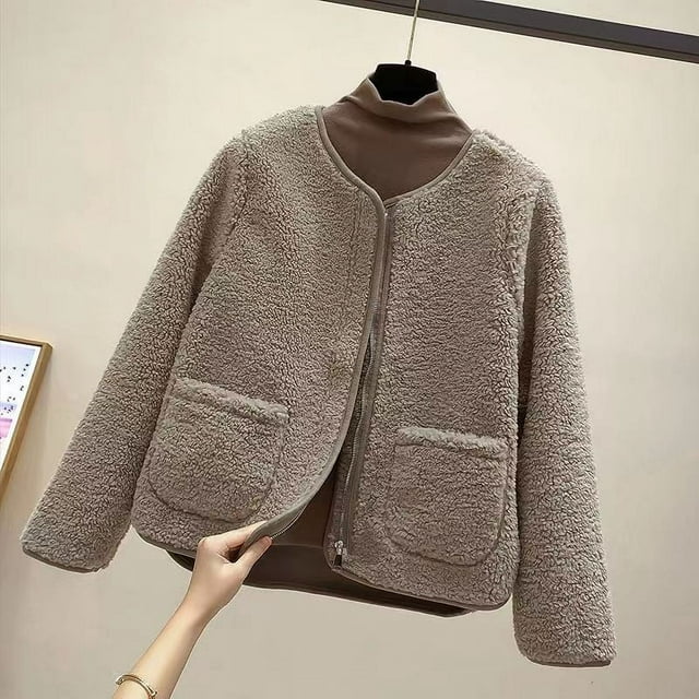 Manteau en Fausse Laine d'Agneau pour Femmes Automne Hiver, Grand Style, Col Rond, Tendance tzw